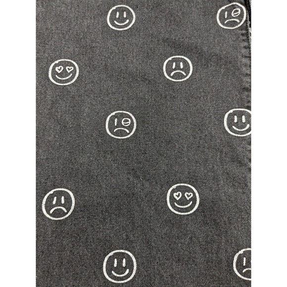 EDIKTED MOODY EMOJI AOP Women Size XL Wide-Leg Black Washed Denim Jeans NEW - Picture 10 of 15